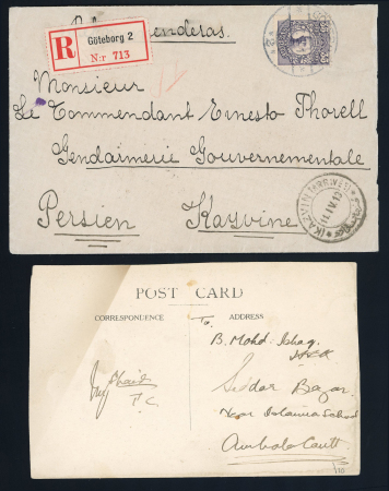 Stamp of Persia » Postal History 1913 Incoming & outgoing mail from Sweden to Persia,