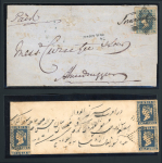 Stamp of India » Collections, Lots etc. 1854 1/2a blue, single on cover, plus pair and single