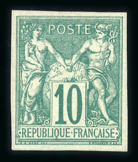 Stamp of France » Type Sage 1876-1900 1876, Type sage 10 centimes vert non dentelé Y&T n°65a