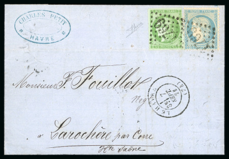 Stamp of France » Lettres Classiques 1871, France lettre emission de Bordeaux 5c + Siège de Paris 20c obl. Le havre