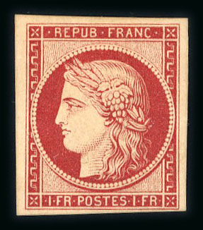 Stamp of France » Type Cérès de 1849-1850 1849, Cérès 1 franc carmin Y&T n°6f * réimpression