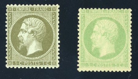 Stamp of France » Empire 1853-1862 1862, Empire dentelé 1 centime vert-olive et 5 centimes