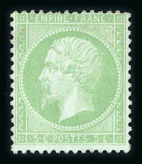 Stamp of France » Empire Lauré 1863-1870 1871, Napoléon III 5 centimes vert pâle sur bleu Y&T