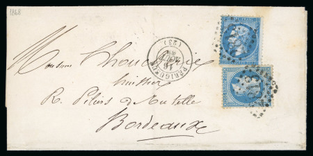 Stamp of France » Empire 1853-1862 1868 France 20c Empire dentelé + 20c Empire Lauré lettre affr. jumeaux