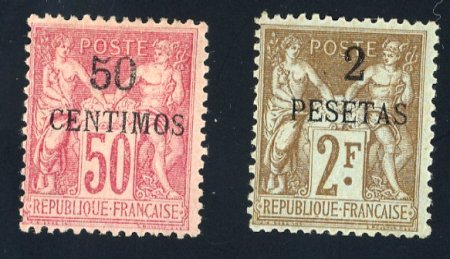 Stamp of Colonies françaises » Maroc 1891, Type Sage Y&T n° 6A et n° 8 *, signés Calves,