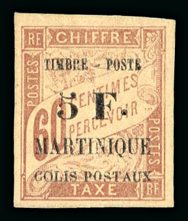 Stamp of Colonies françaises » Martinique 1903, colis postaux, Y&T n° 60 *, signé Calves ,cote