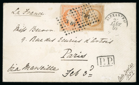 Stamp of Auction catalogues » Alexandrie 1859 France Egypte Lettre Empire non dentelé 10c+40c