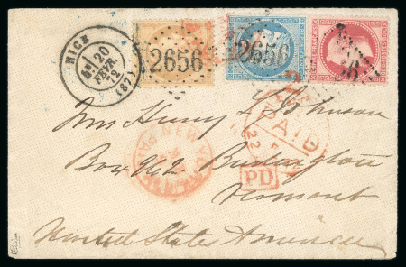 Stamp of France » Empire Lauré 1863-1870 1872 France Empre Lauré 80c + Ceres 15c + 25c NICE pour Vermont United States
