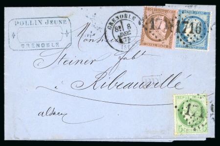 Stamp of France » Emission Cérès 1871-72 1875 France lettre Ceres 5c,10c,25c Grenoble pour Rappoltsweiler Allemagne