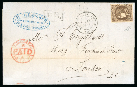 Stamp of France » Emission de Bordeaux 1870 1871 France lettre de Dunkirk Gare de la Zeebrouck pour Londres, Bordeaux 30c