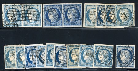 Stamp of France » Type Cérès de 1849-1850 1850, Y&T n° 4, lot de 18 timbres oblitérés dont paires,