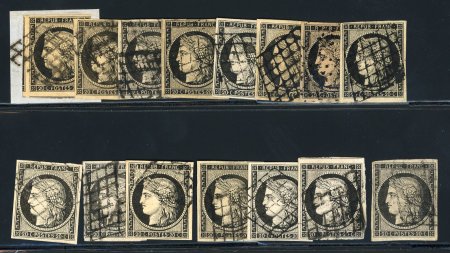 Stamp of France » Type Cérès de 1849-1850 1850, Y&T n° 3, lot de 15 timbres oblitérés dont paires,