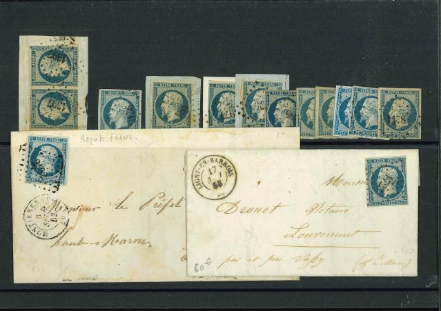 Stamp of France » Présidence de 1852 1853, Y&T n° 10, petite étude composée de douze timbres