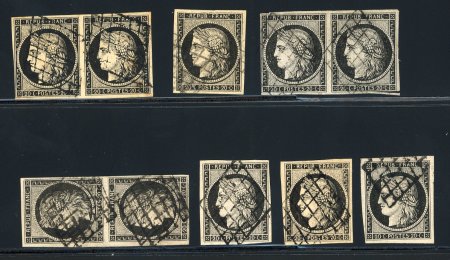 Stamp of France » Type Cérès de 1849-1850 1850, Y&T n° 3 dix exemplaires sélectionnés dont trois