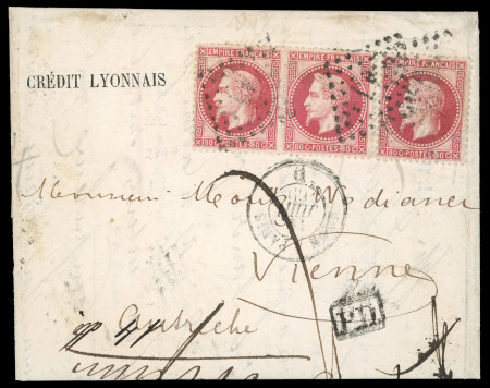 Stamp of France » Empire Lauré 1863-1870 1868-72 3 lettre pour Vienne (Autriche), 2 avec triple port