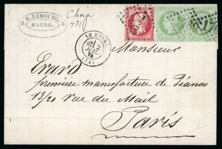 Stamp of France » Lettres Classiques 1875, lettre chargée de Le Havre pour Paris avec affranchissement