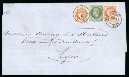 Stamp of France » Empire Lauré 1863-1870 1872 France Empire Lauré 1c + Ceres 2c (2) Lyon locale