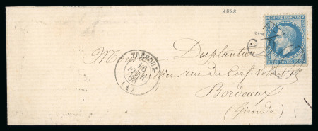 Stamp of France » Empire Lauré 1863-1870 1868 France Lettre Empire Lauré 20c obliteré cachet taxe '30', rare