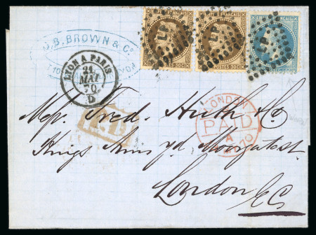Stamp of France » Lettres Classiques 1870, France Great Britain Empire Lauré 30c+20c Lyon a Paris