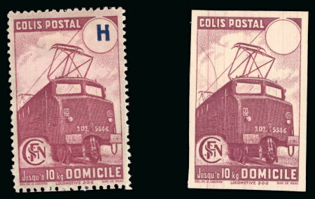 Stamp of France » Colis Postaux 1945 France 5f NON EMIS lie de vin 230B non dentele + 244, timbre de prestation