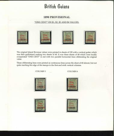 Stamp of British Guiana 1890 Provisionals mint study neatly written up on pages
