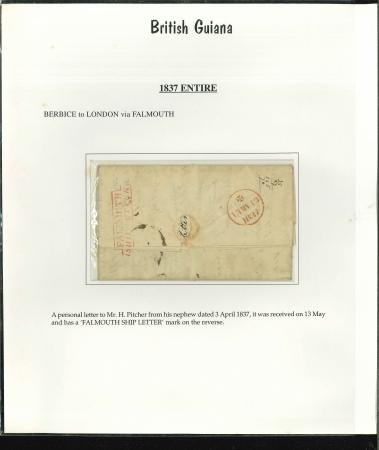 Stamp of British Guiana 1835 entire to Liverpool with 'Deal Ship Letter' and 1837 entire to London with 'Falmouth Ship Letter'