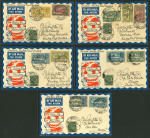 Stamp of India » Airmails 1932 five special flight envelopes with blue/red illustration Calcutta-Batavia, Alor Star, Saigon, etc.
