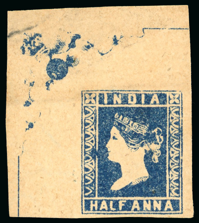 Stamp of India » 1854 Lithographs 1854 ½a blue a small specialized collection mounted on three pages. incl. strip of six used.