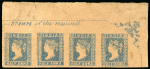 Stamp of India » 1854 Lithographs 1854 ½a blue a small specialized collection mounted on three pages. incl. strip of six used.