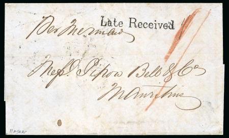 Stamp of Mauritius » Pre-Stamp & Stampless Postal History 1860 (Aug 28) Entire from Madras to Mauritius with "Late Received" hs