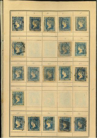 Stamp of India » 1854 Lithographs 1854, ½a a used collection of 257 stamps mounted in old paper booklet with a very good range of stamps