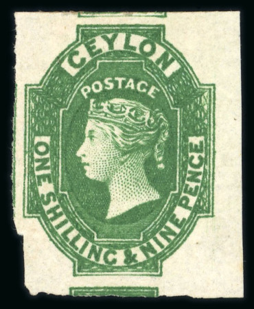 Stamp of Ceylon 1857 1s9d green mint o.g., with large to huge margins