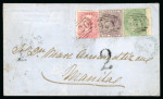 Stamp of Gibraltar 1860 (Jan 26) envelope sent to the Philippines, with GB 1856 4d, 6d and 1s tied by neat "A26" numerals