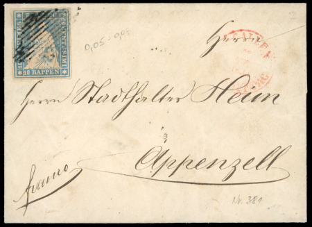 Stamp of Large Lots and Collections 1855-1943 a small lot better Switzerland, comprising 10rp blue 1855 (Bern printing) on cover