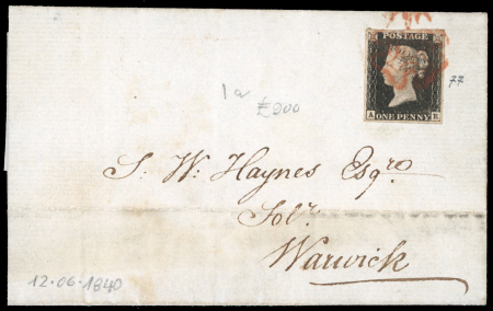 Stamp of Large Lots and Collections 1840-1869 small group of classic UK letters (6), including very fine entire with wide-margined 1d black