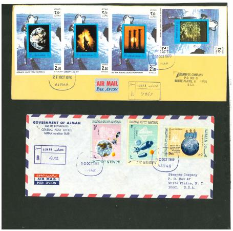 Stamp of Large Lots and Collections 1968-1973 Ajman, Fujeira, Ras al Khaima, Sharjah & Manama Lot of 45 reg. airmail covers