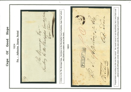 Stamp of South Africa » Cape of Good Hope 1824 letter to the Courts of Justice, Cape Town with another, from 1831, to Cape Town with 'Prepaid' boxed in black