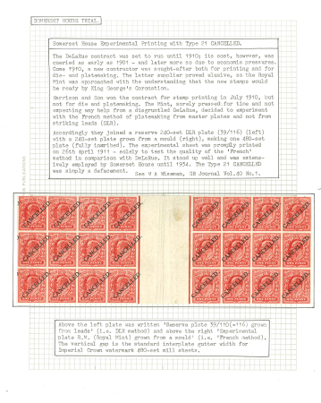 Stamp of Great Britain » King Edward VII » 1911-13 Somerset House Issues 1910 Somerset House Experimental printing 1d. scarlet interpanneau block of 24