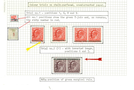 Stamp of Great Britain » King Edward VII » 1902-10 De La Rue Issues 1902 6d. colour trials printed on unwatermarked chalky paper selvedge of 1/2d. Colonial issue, group