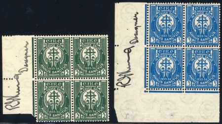 Stamp of Ireland » 1922-49 Dublin Government Printing Works Issues 1933 Holy Year 2d pearl-green and 3d blue, mint nh