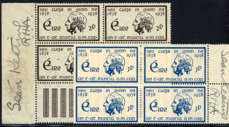 Stamp of Ireland » 1922-49 Dublin Government Printing Works Issues 1933 Father Mathew 2d agate and 3d blue, mint nh sheet