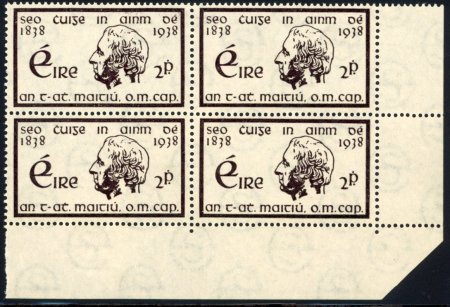 Stamp of Ireland » 1922-49 Dublin Government Printing Works Issues 1933 Father Mathew 2d agate, mint nh corner sheet marginal