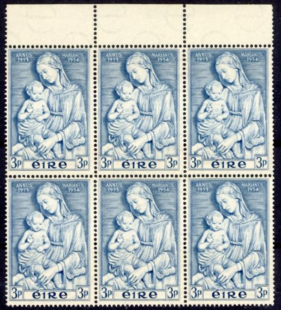 Stamp of Ireland » 1950-Date Commemoratives 1954 Marian Year 3d blue, mint nh top sheet marginal