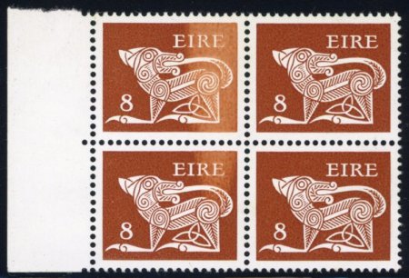 Stamp of Ireland » Definitives 1974-81 Dog Design 8p chestnut, mint nh left sheet