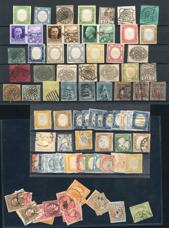 Stamp of Italy 1852-1940, group of Italian States, Italy and some Greece Hermes Heads on two large stockcards