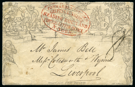 Stamp of Great Britain » 1840 Mulreadys & Caricatures » 1d Lettersheets and Envelopes 1840 1d Mulready envelope, Forme 2 stereo A153, sent from Mexico to Liverpool