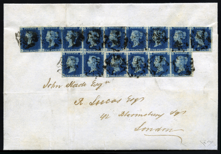 Stamp of Great Britain » 1840 2d Blue (ordered by plate number) 1842 (Aug) large outer wrapper sent from Yeovil to London, franked with irregular block of 9, strip of four and pair