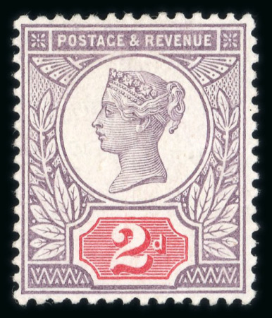 Stamp of Great Britain » 1855-1900 Surface Printed » 1887-1900 Jubilee Issue & 1891 £1 Green 1899 2d "Jubilee" colour trial with purple head plate and scarlet duty plate