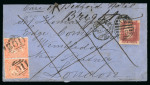 Stamp of Egypt » British Post Offices » Alexandria 1870 Cover sent to London franked with GB Queen Victoria 4d vermilion plate 12 pair tied by "B01" Alexandria