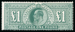 Stamp of Great Britain » King Edward VII » 1911-13 Somerset House Issues 1911-13 Somerset House 5s carmine mint n.h., 10s blue mint large part o.g. and £1 deep green min